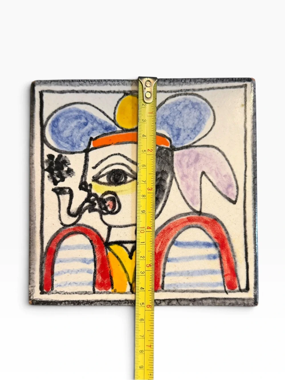 Ceramic Trivet Small Multicolor Abstract Face Art Tile Modern Kitchen Decor